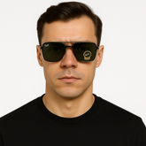 Square Frame Sunglasses with Green Lenses