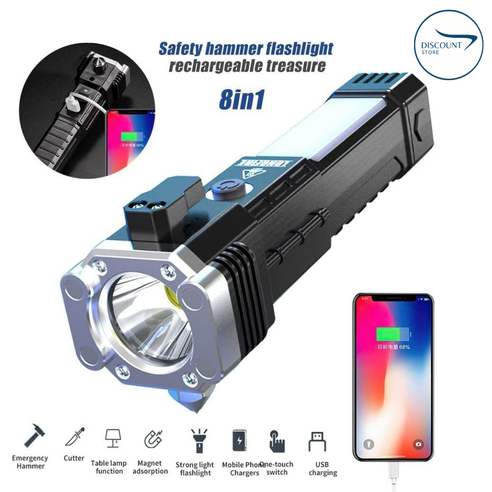 Rechargeable Flashlight With Hammer Glass