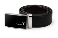 Elegant Playboy Black Leather Belt with Premium Gloss Buckle